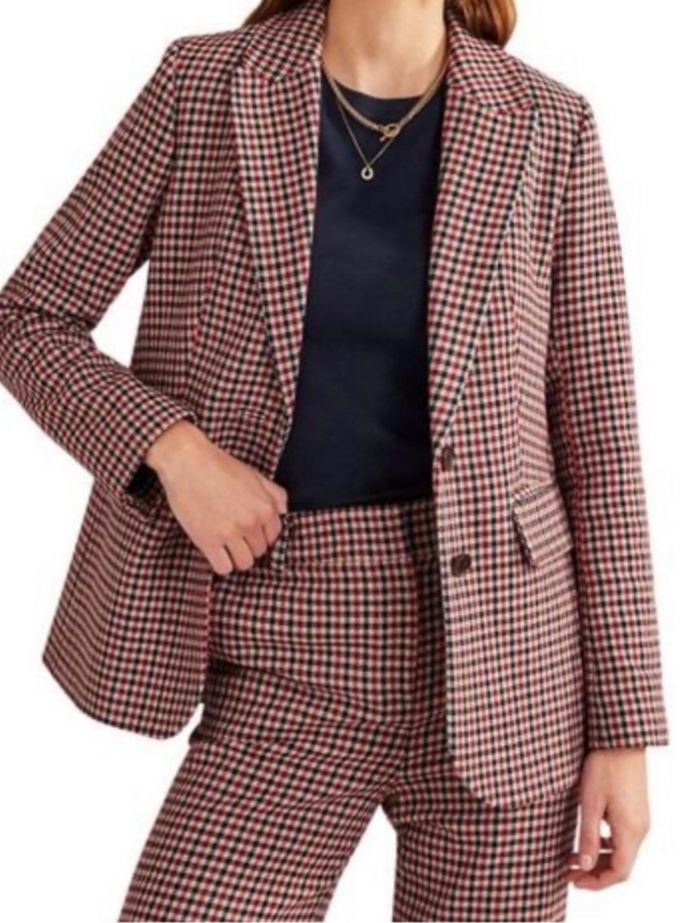 NWT Boden The Brighton Wool Blend Check Blazer Cream Red Size 10R